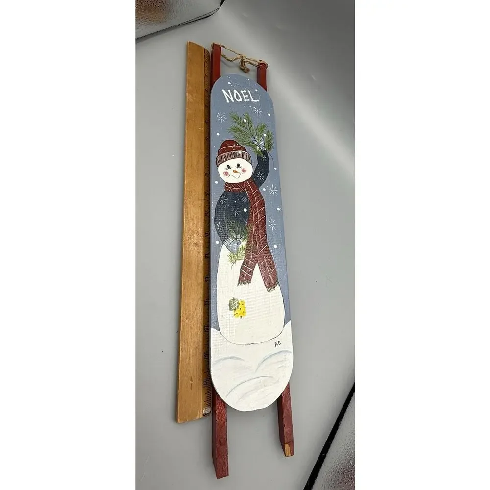 Handmade Wooden Christmas Sled Snowman NOEL Wall Decor